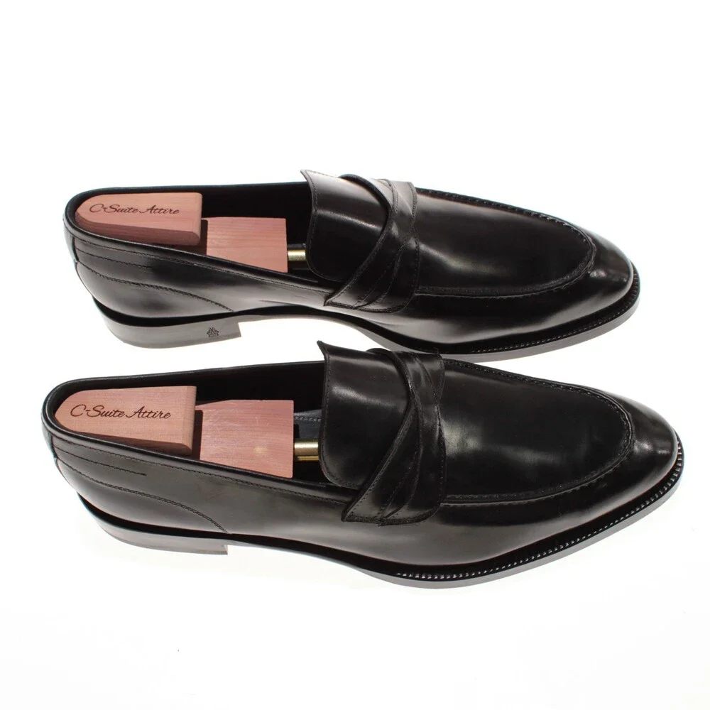 Di Bianco NWB Slip On Loafers Size 13 US in Black Leather Made in Italy
